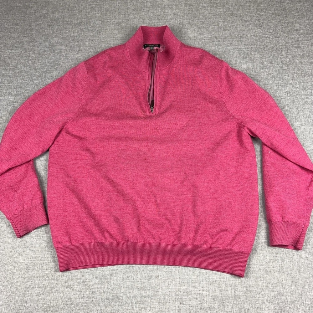 Fairway & Greene Sweater Mens 2XL Pink Italian Merino Quarter Zip Golf Mock Neck